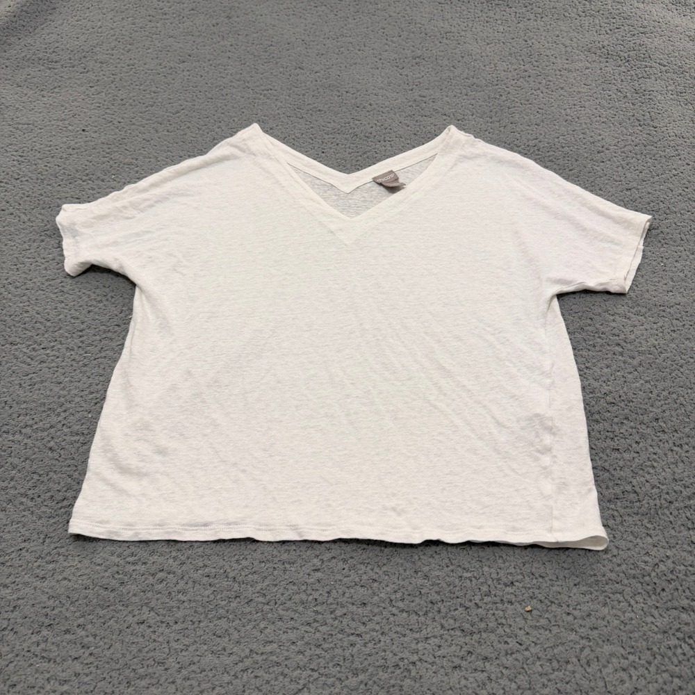 Chicos 100% Linen V-Neck T-Shirt Size 2 L White Short Sleeve Relaxed Fit Top